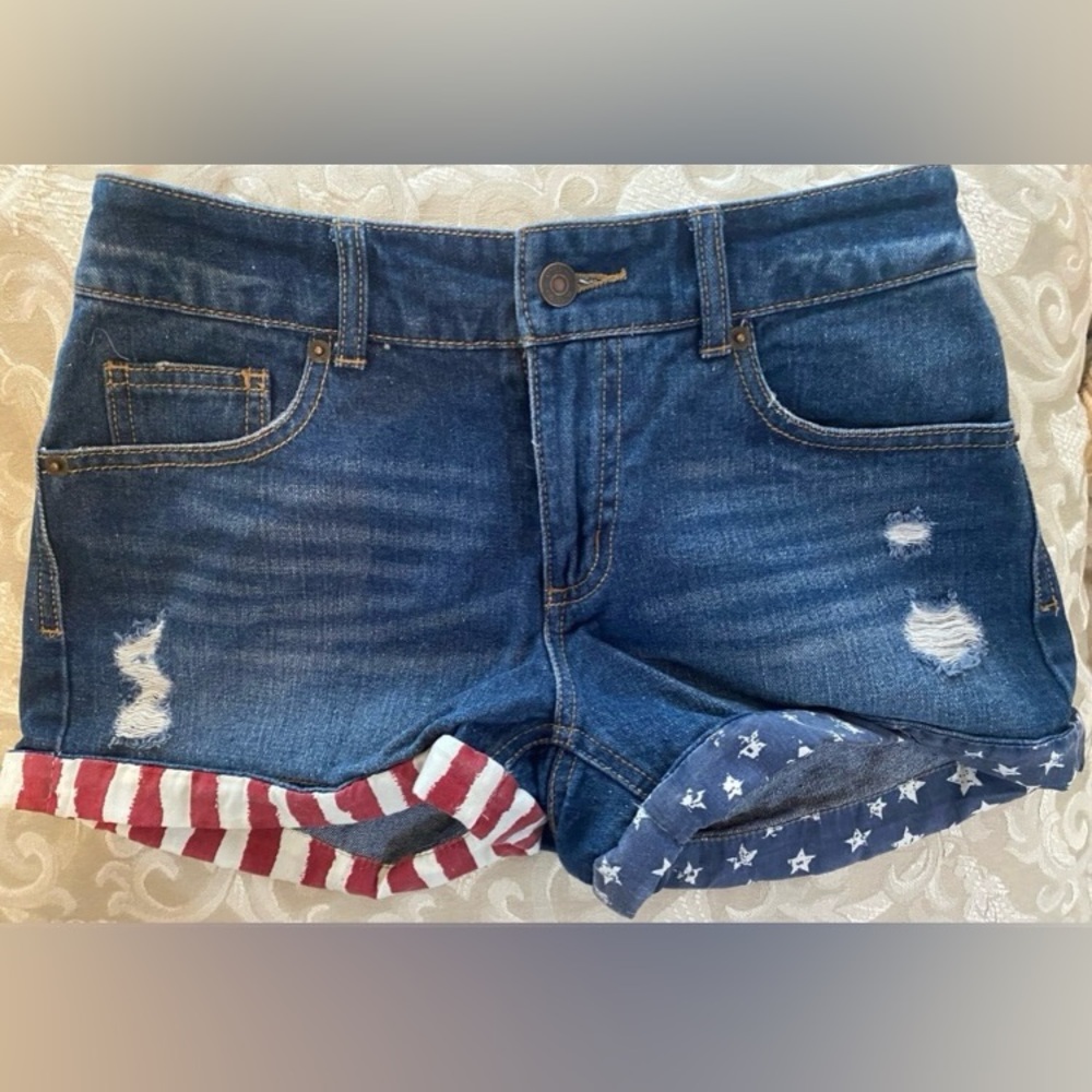 Mossimo Patriotic - Flag Shorts - Size 4 5 Pocket Front Zipper - Jean Shorts